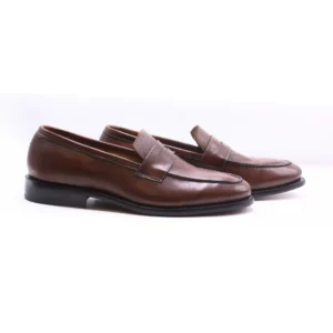 Handcrafted Brown Leather Penny Loafers